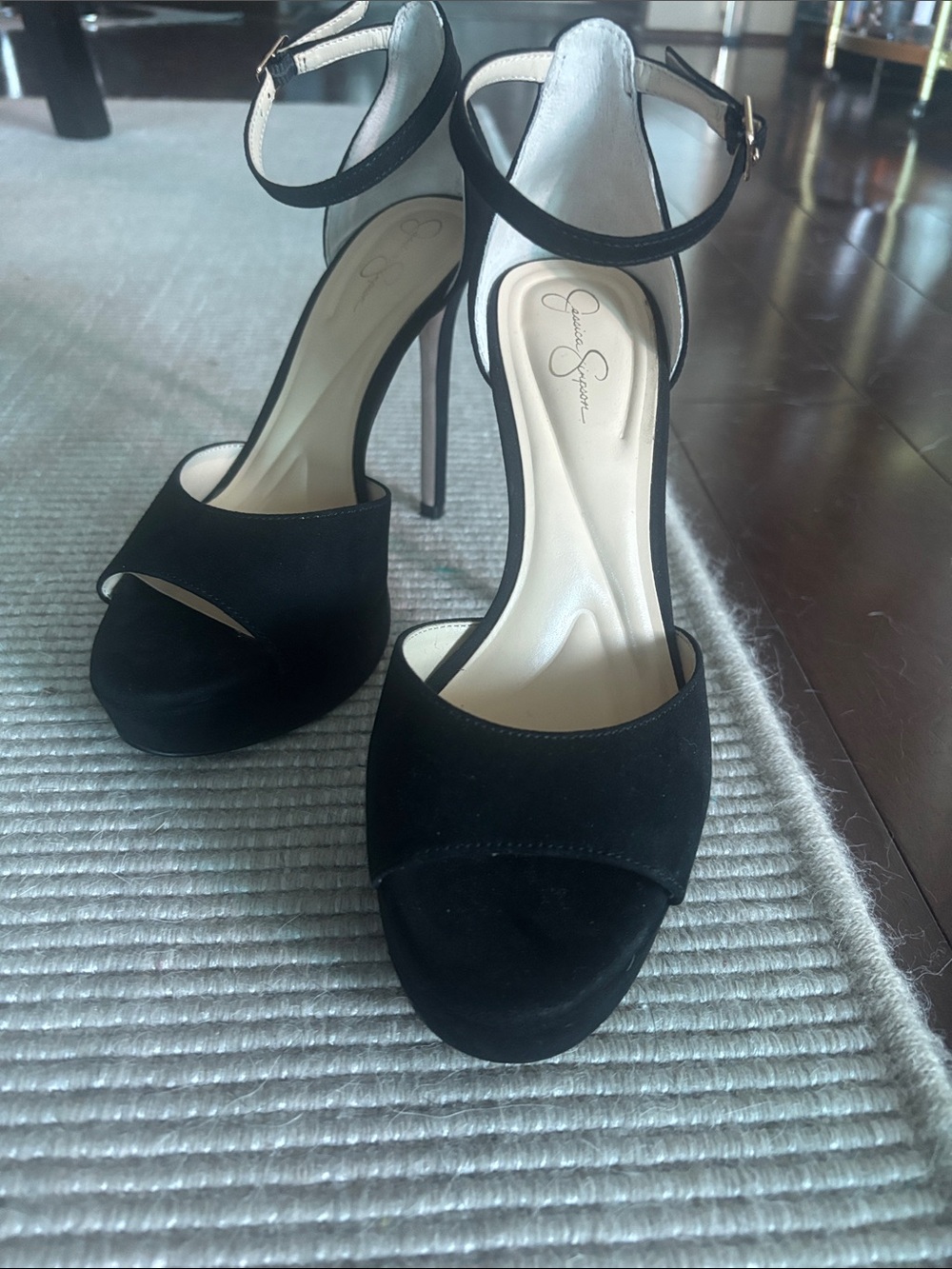 Jessica Simpson Sohilea Black Suede Platform Peep-Toe Ankle Strap Heels - Picture 5 of 5